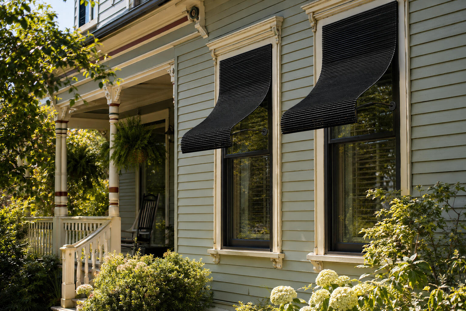 Concept rendering of UnBeam awnings shading windows on a historical preservation building.