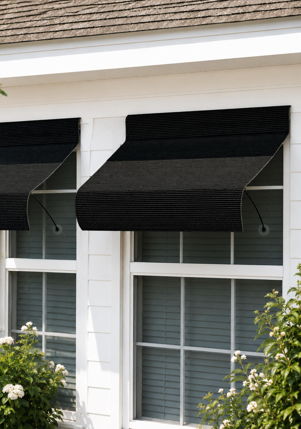 Actual Prototype On Test Window UnBeam awning shading a window on a residential rental home.